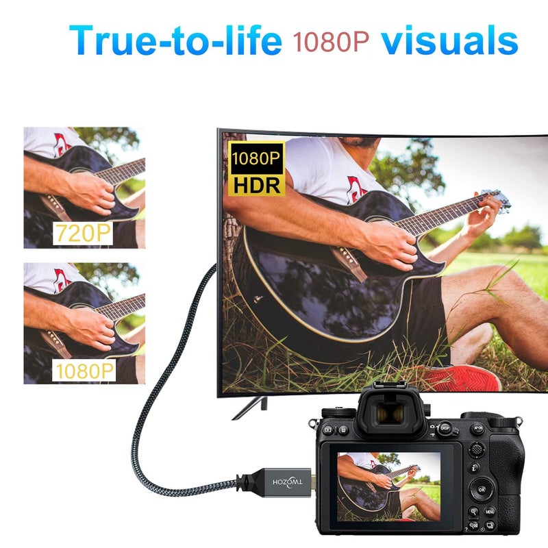 Twozoh كابل Micro HDMI إلى HDMI بطول 3.3 قدم - عبوة من 2، كابل Micro HDMI مضفر من النايلون يدعم 3D/4K@60Hz 18Gbps/2160P/1080P لكاميرات GoPro Hero7/8/9 و Raspberry Pi 4 - Image 2